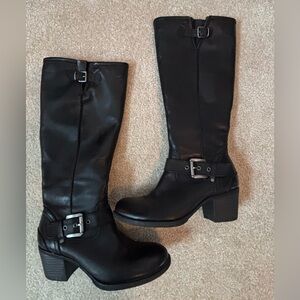 ALDO Women’s Black Knee High Boots Block Heel Buckle Size 6.5 EU 37